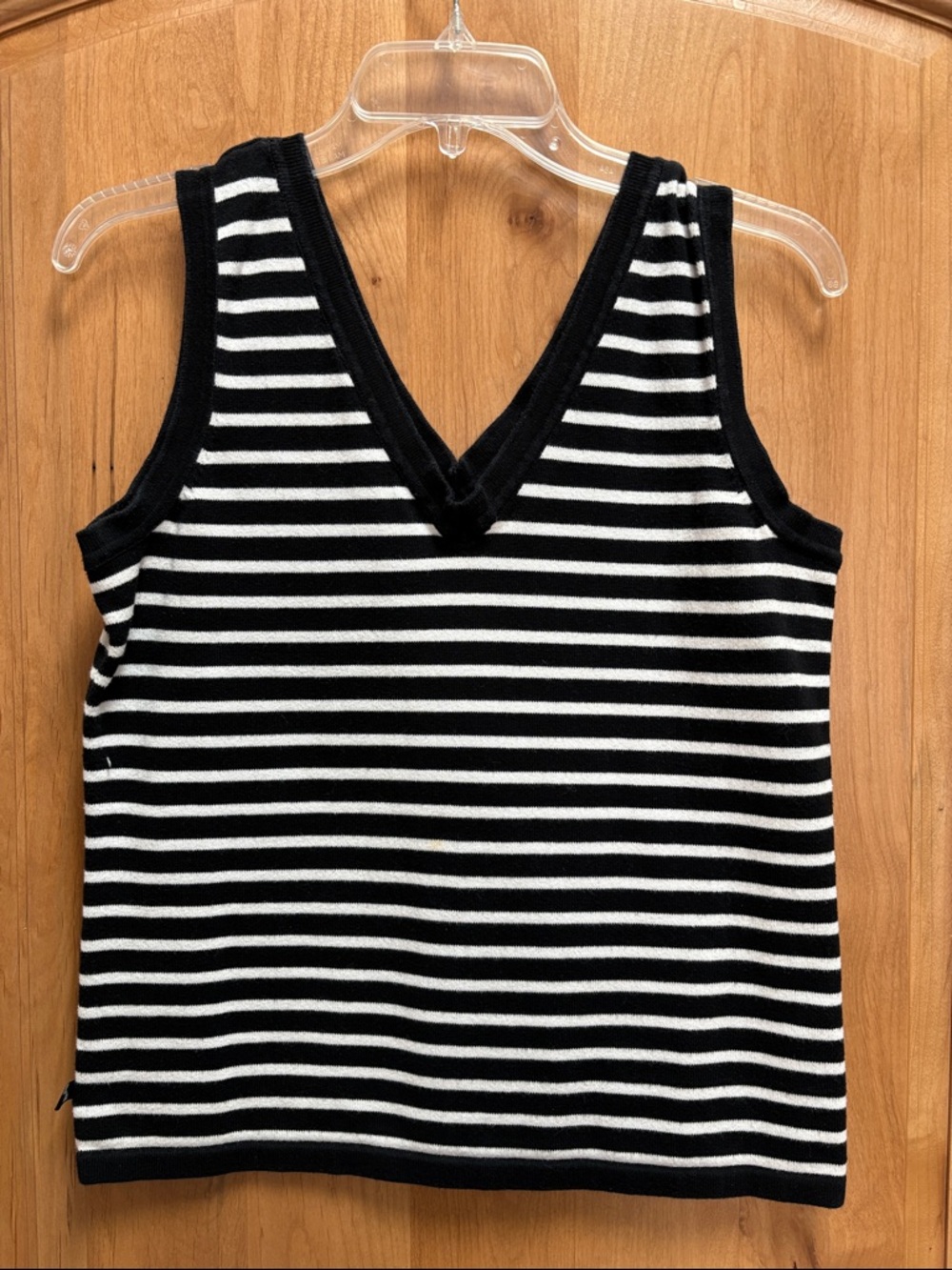Lauren Ralph Lauren Black & White Striped V-Neck Tank